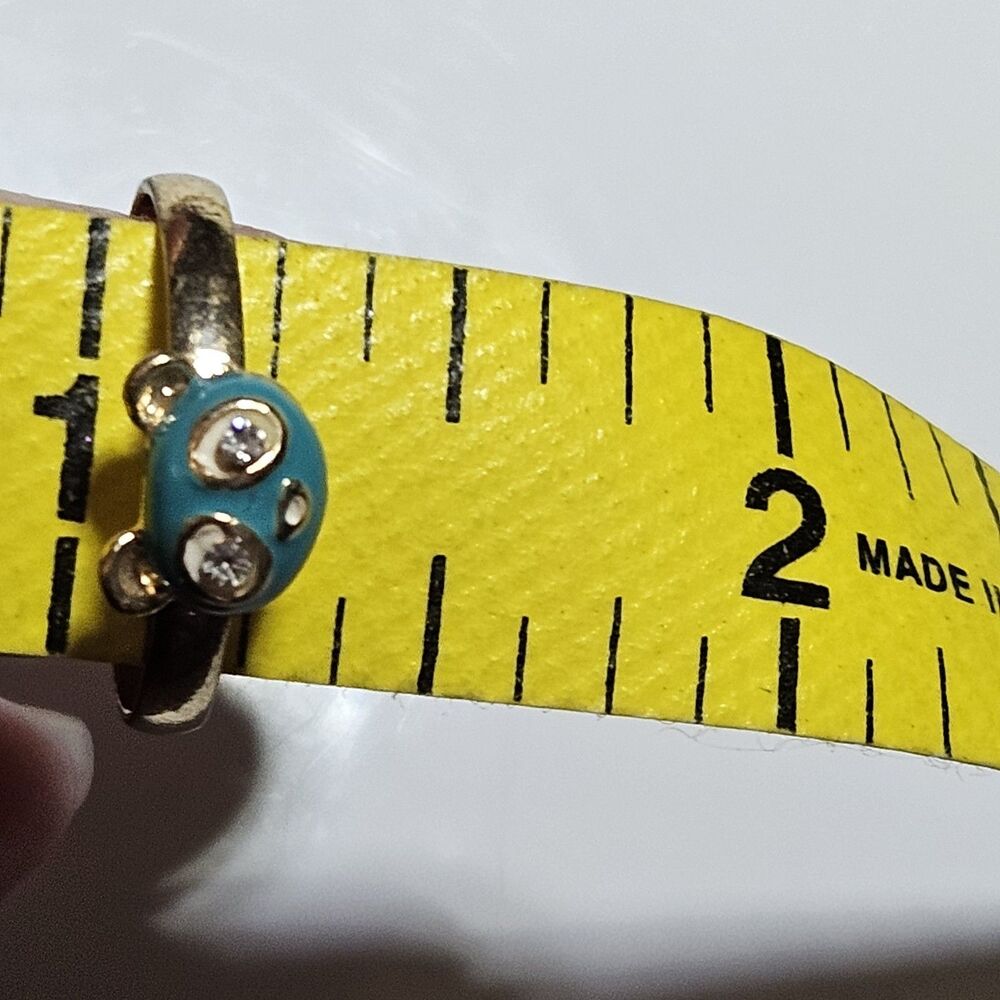 Gold Tone Blue Enamel Bear Face Ring Clear Rhinestone Eyes Adjustable Size 7.25 - Picture 8 of 12